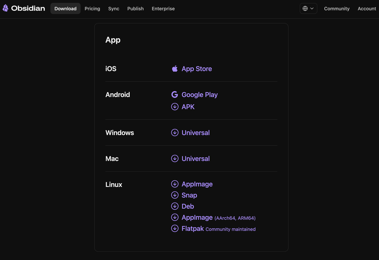 Obsidian App - Download Page