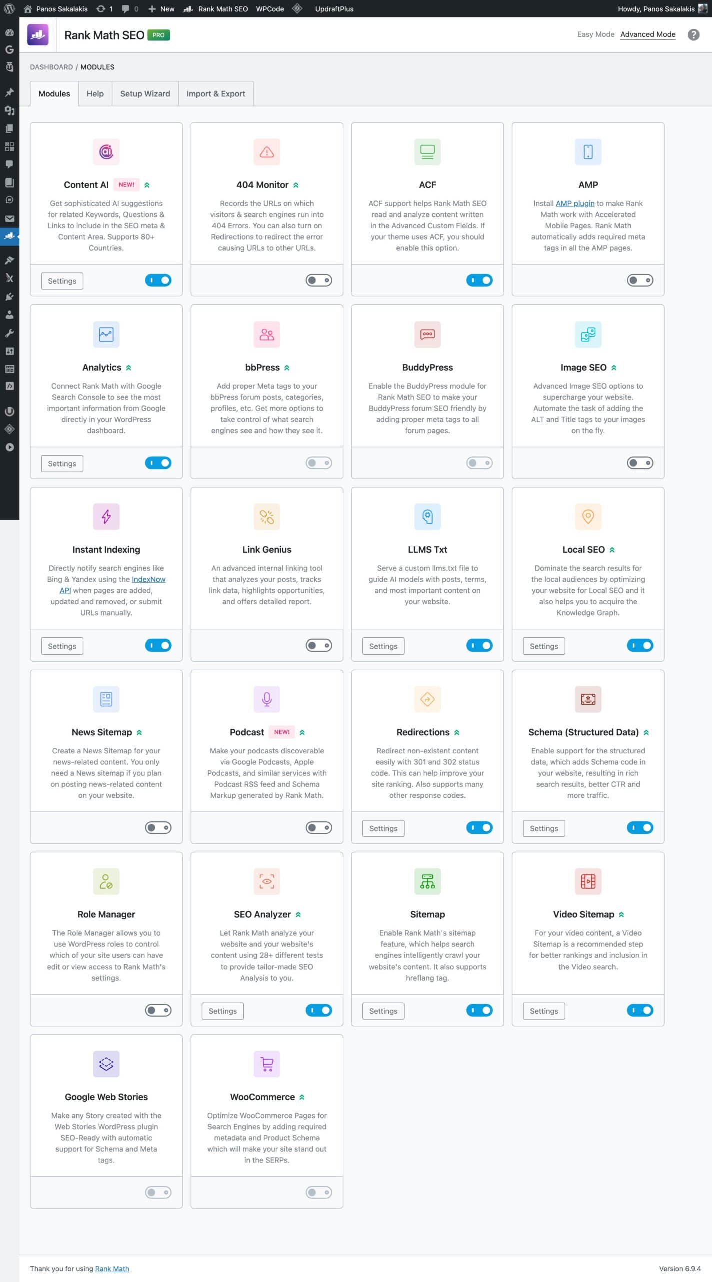 Rank Math SEO - Modules Page