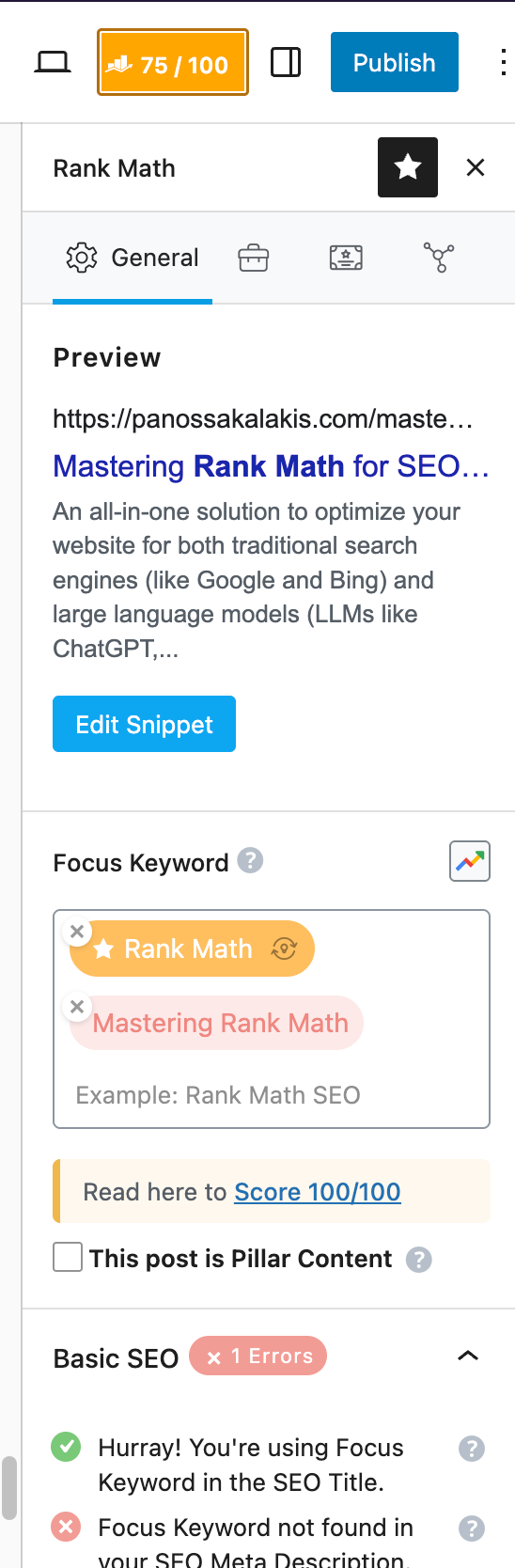 Rank Math SEO Overall Post Score