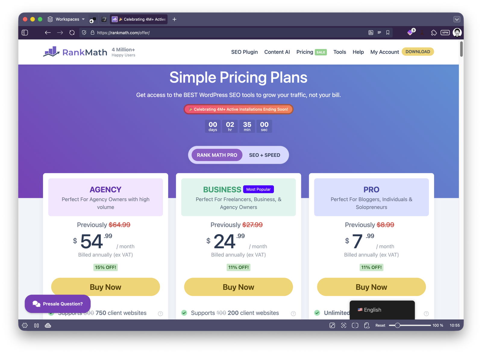 Rank Math SEO - Pricing Page