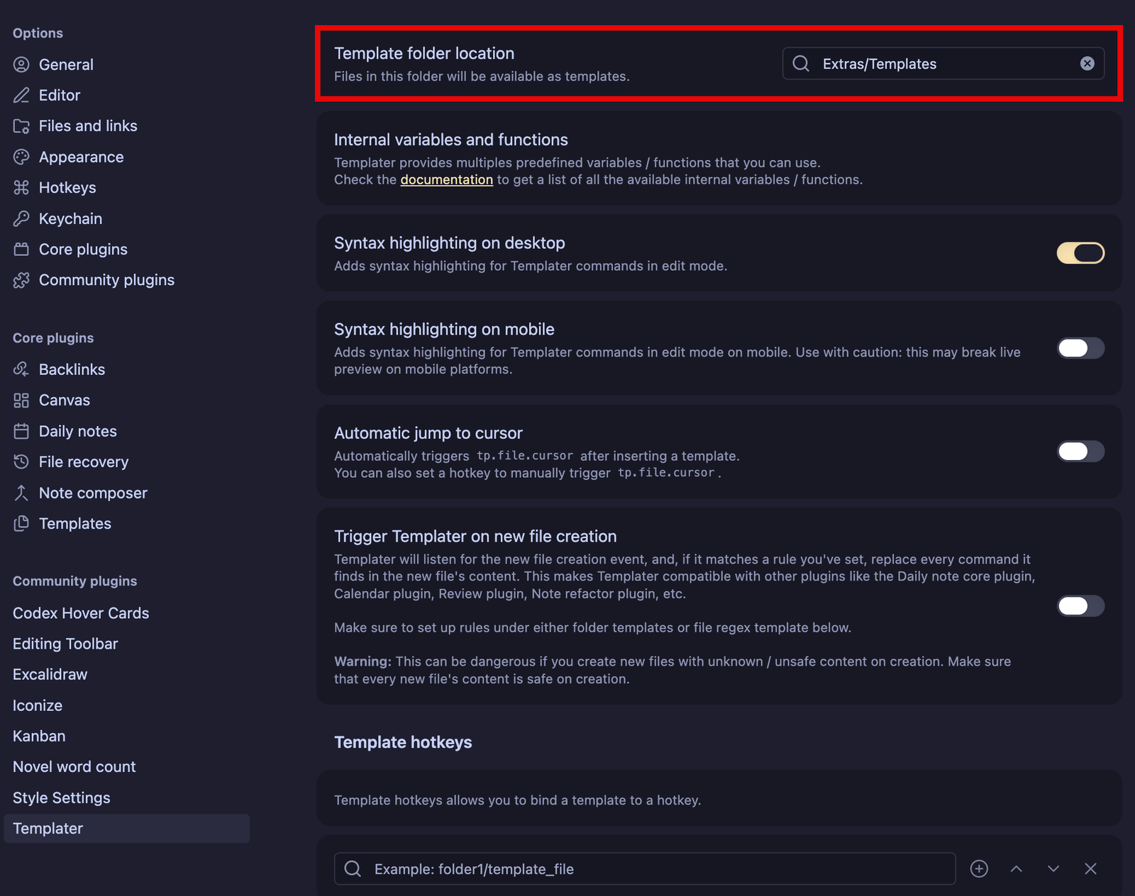 Templater - Select Templates Folder