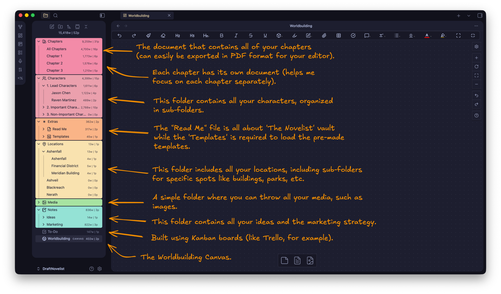 The Novelist Obsidian Vault - File Explorer