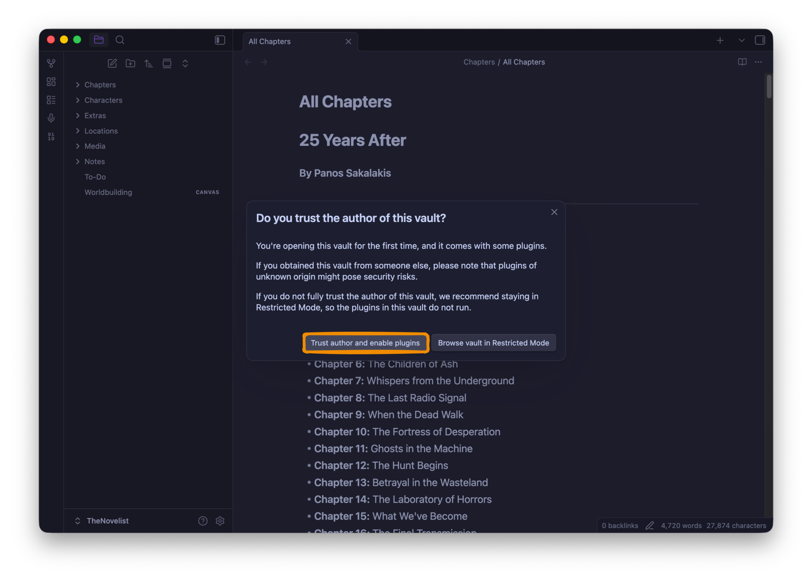 Trust Author and Enable Plugins (Obsidian)