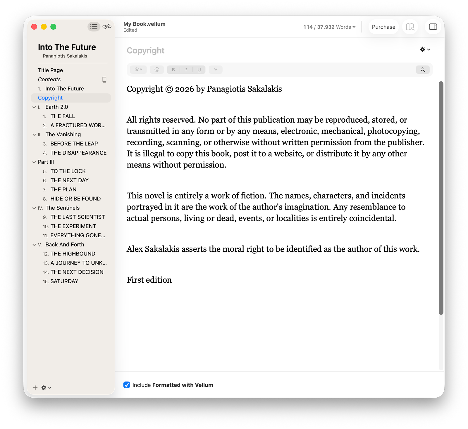 Vellum Book Formatting App - Clean Interface