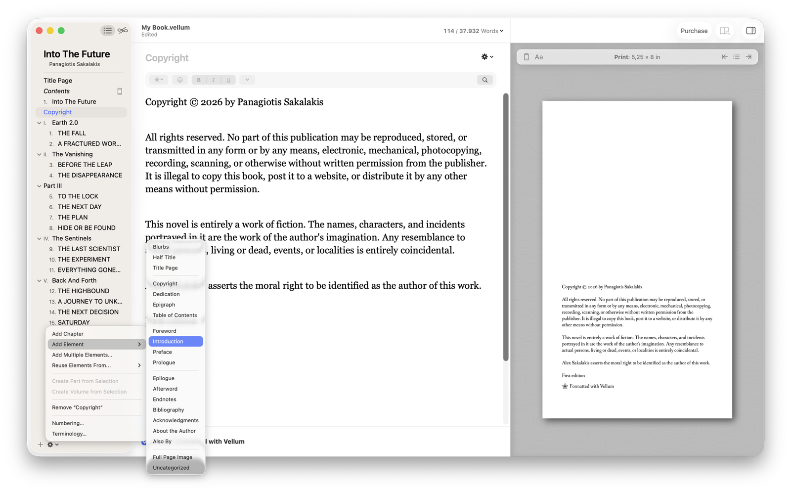 Vellum Book Formatting App - Elements