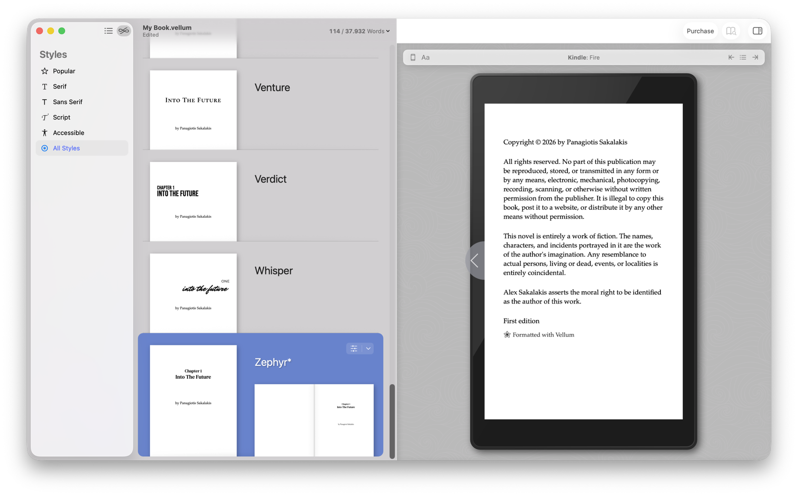 Vellum Book Formatting App - Styles