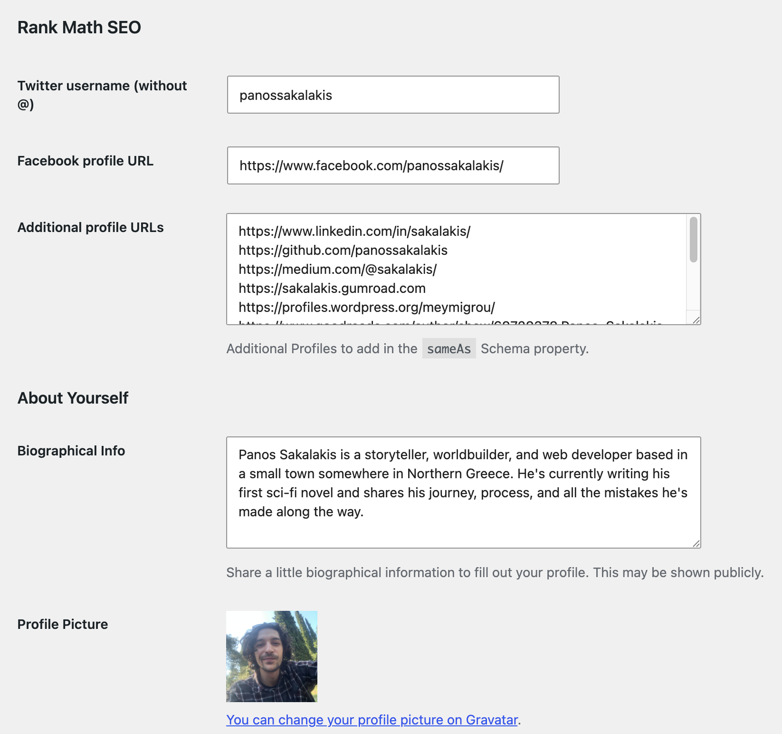 Rank Math SEO - WordPress Profile Settings