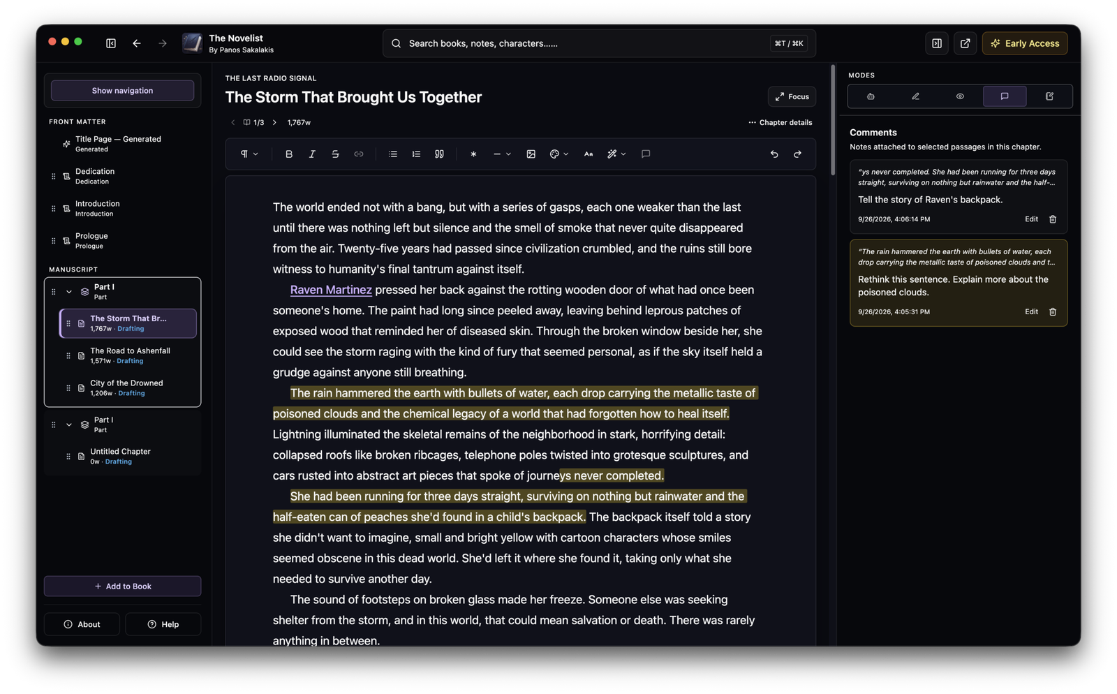 The Novelist - Notes (Right Navigation)